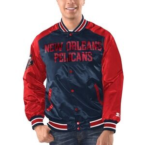 Men's Starter Navy/Red New Orleans Pelicans Renegade Satin Full-Snap Varsity$139